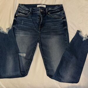 Women's Distressed Dark Blue Skinny Jeans